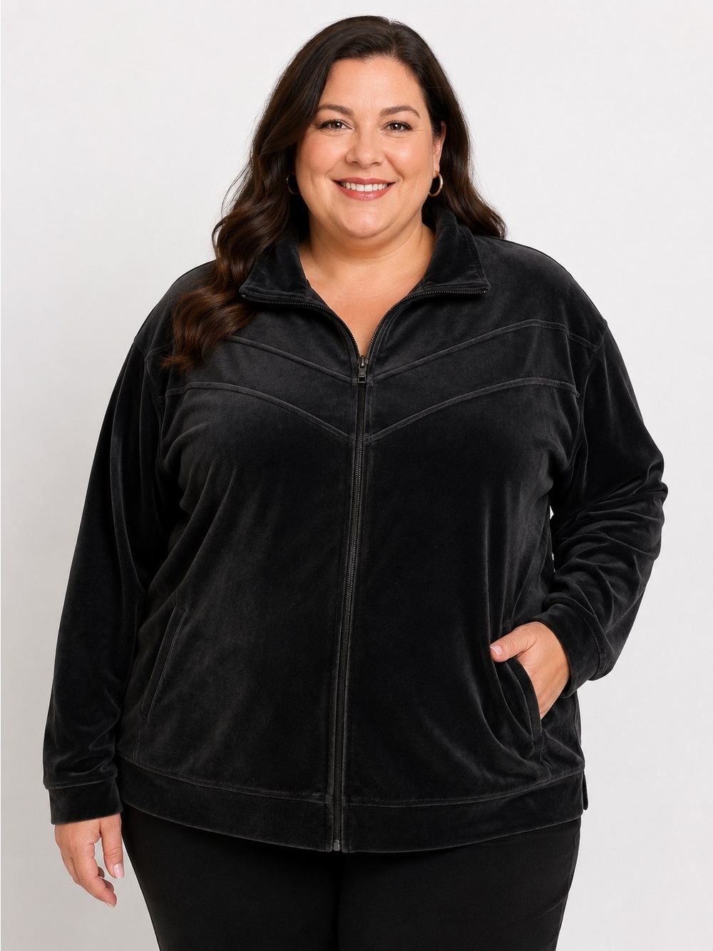 Liz & Me Black Velour Zip-Up Jacket – Size 5X – NWT - Picture 1 of 5
